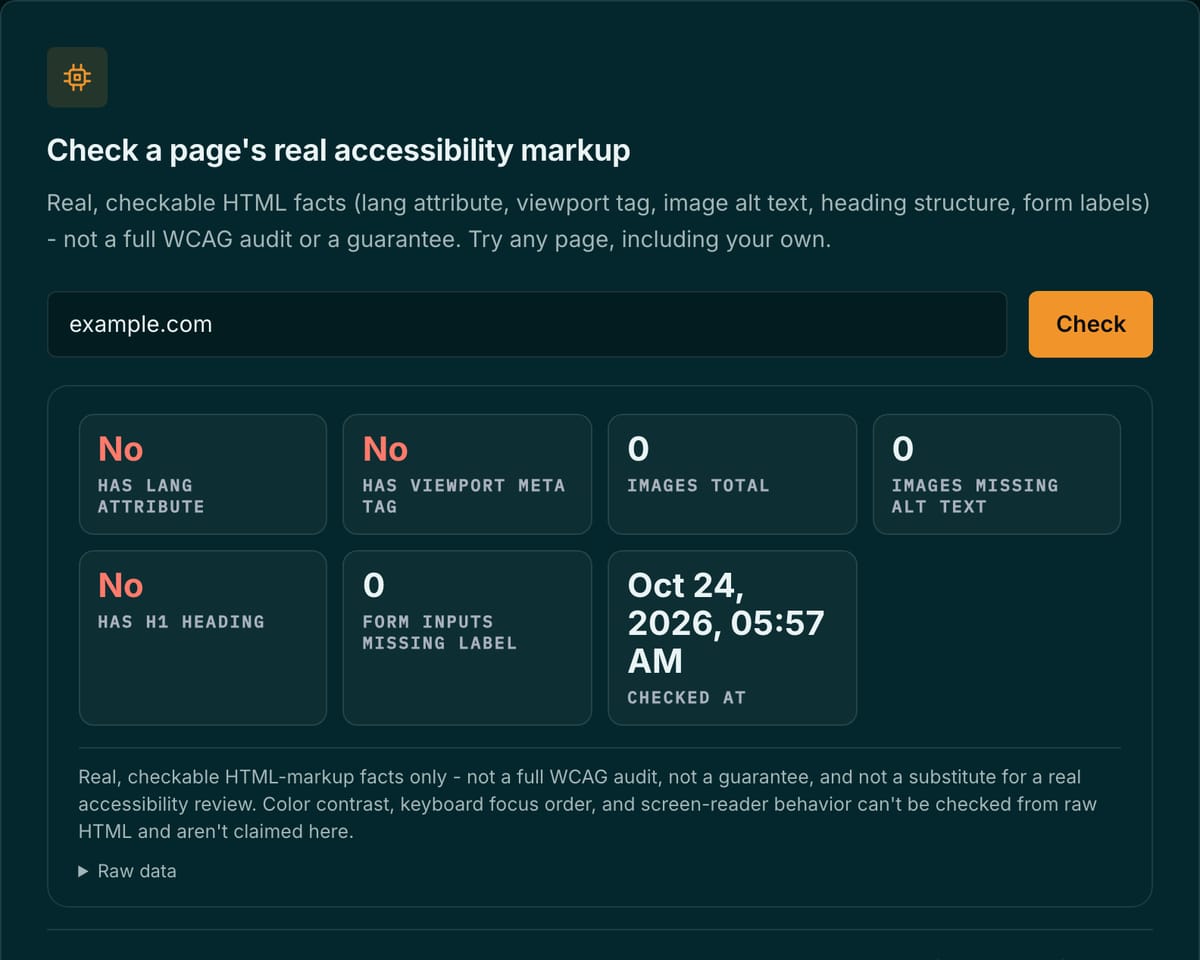Check a page's real accessibility markup on enablinghomes.com